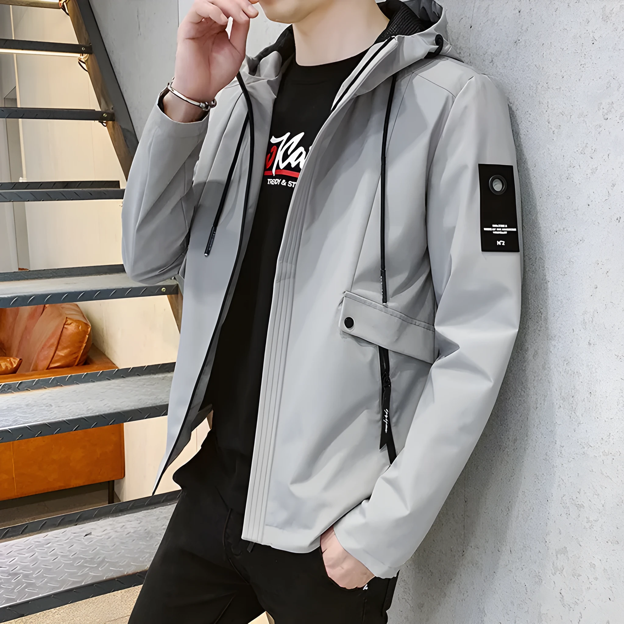 Men's jacket in chemical fibre blend, available in Black, Green, Grey colours