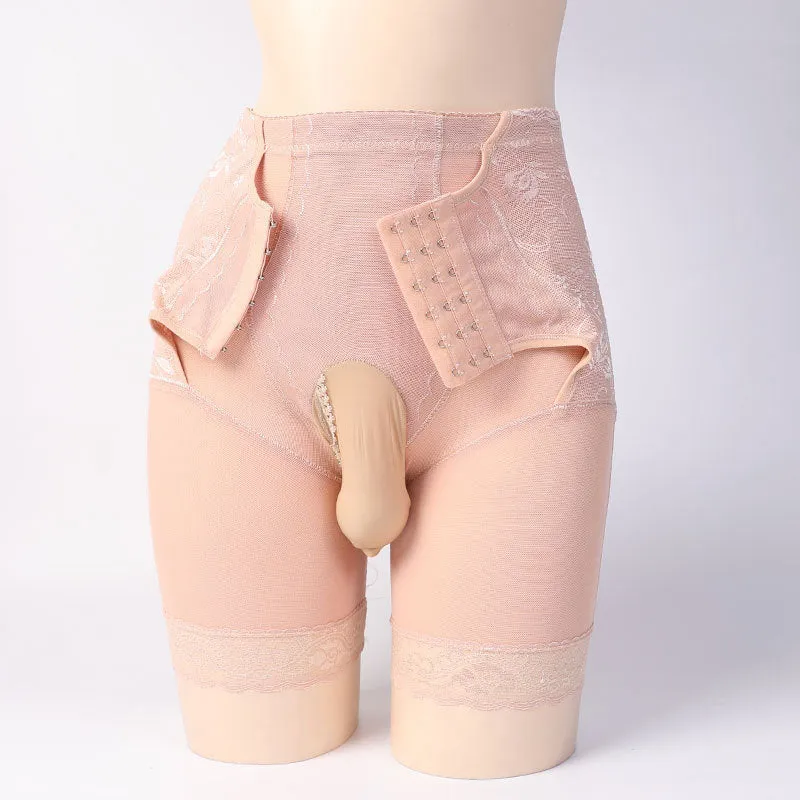 Men's personalised mesh shorts in skin tone with breasted design showing multiple opening style options