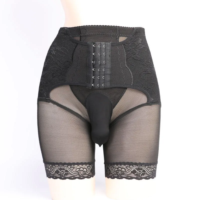 Men's personalised mesh shorts in skin tone with breasted design showing multiple opening style options