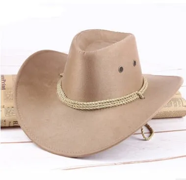 Summer men's cowboy hat in imitation leather velvet with 10cm brim, 59cm circumference