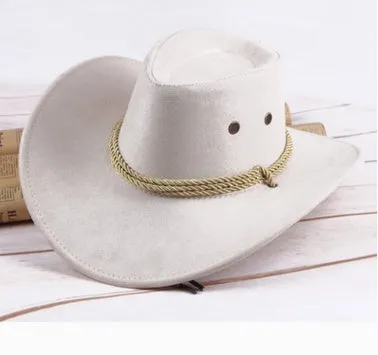 Summer men's cowboy hat in imitation leather velvet with 10cm brim, 59cm circumference