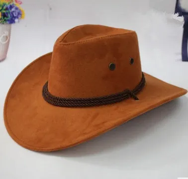 Summer men's cowboy hat in imitation leather velvet with 10cm brim, 59cm circumference