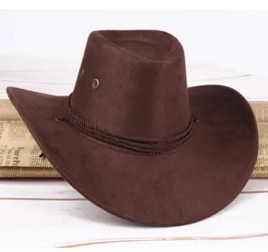 Summer men's cowboy hat in imitation leather velvet with 10cm brim, 59cm circumference