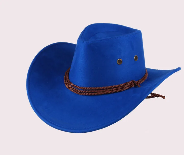 Summer men's cowboy hat in imitation leather velvet with 10cm brim, 59cm circumference