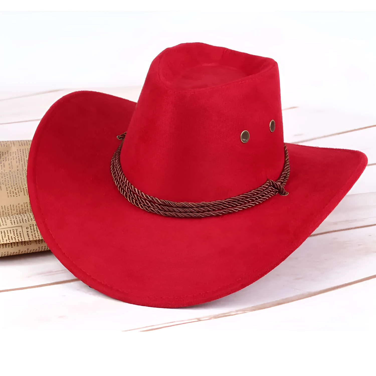 Summer men's cowboy hat in imitation leather velvet with 10cm brim, 59cm circumference