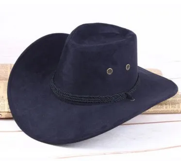 Summer men's cowboy hat in imitation leather velvet with 10cm brim, 59cm circumference