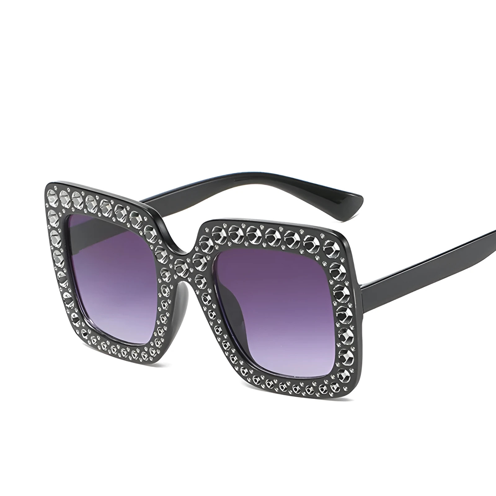 Large square frame sunglasses with rhinestone details on a PC frame in multiple colour options