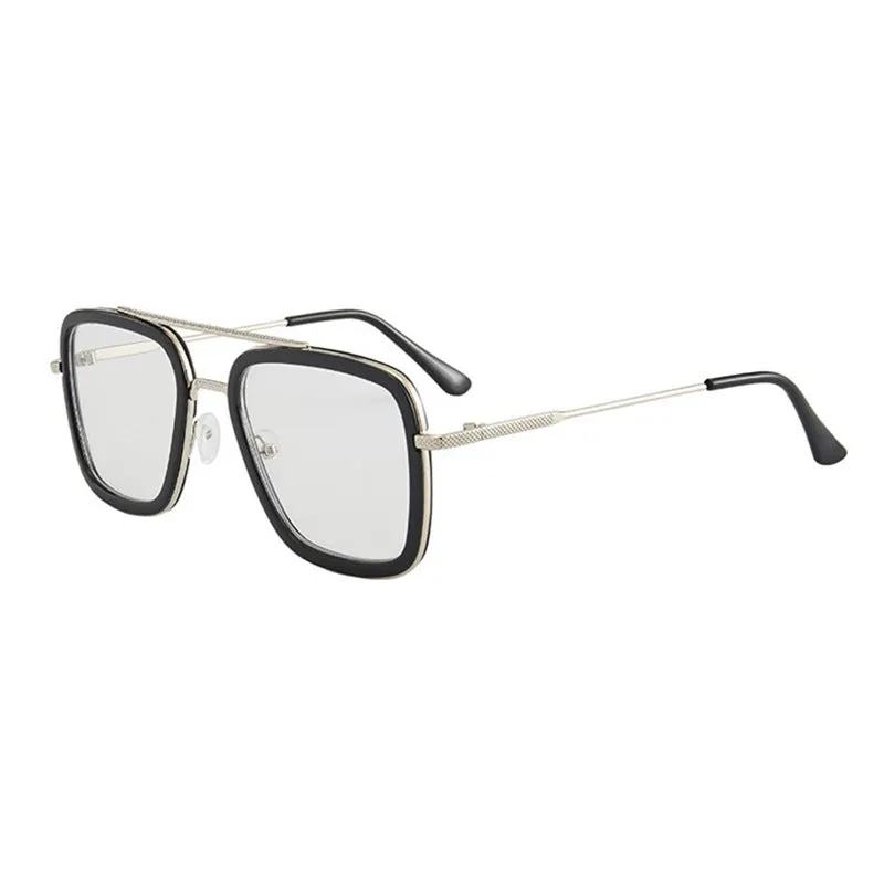 Unisex square frame AC lens sunglasses in black gold with black grey lens, suitable for driving and outdoor sun protection.
