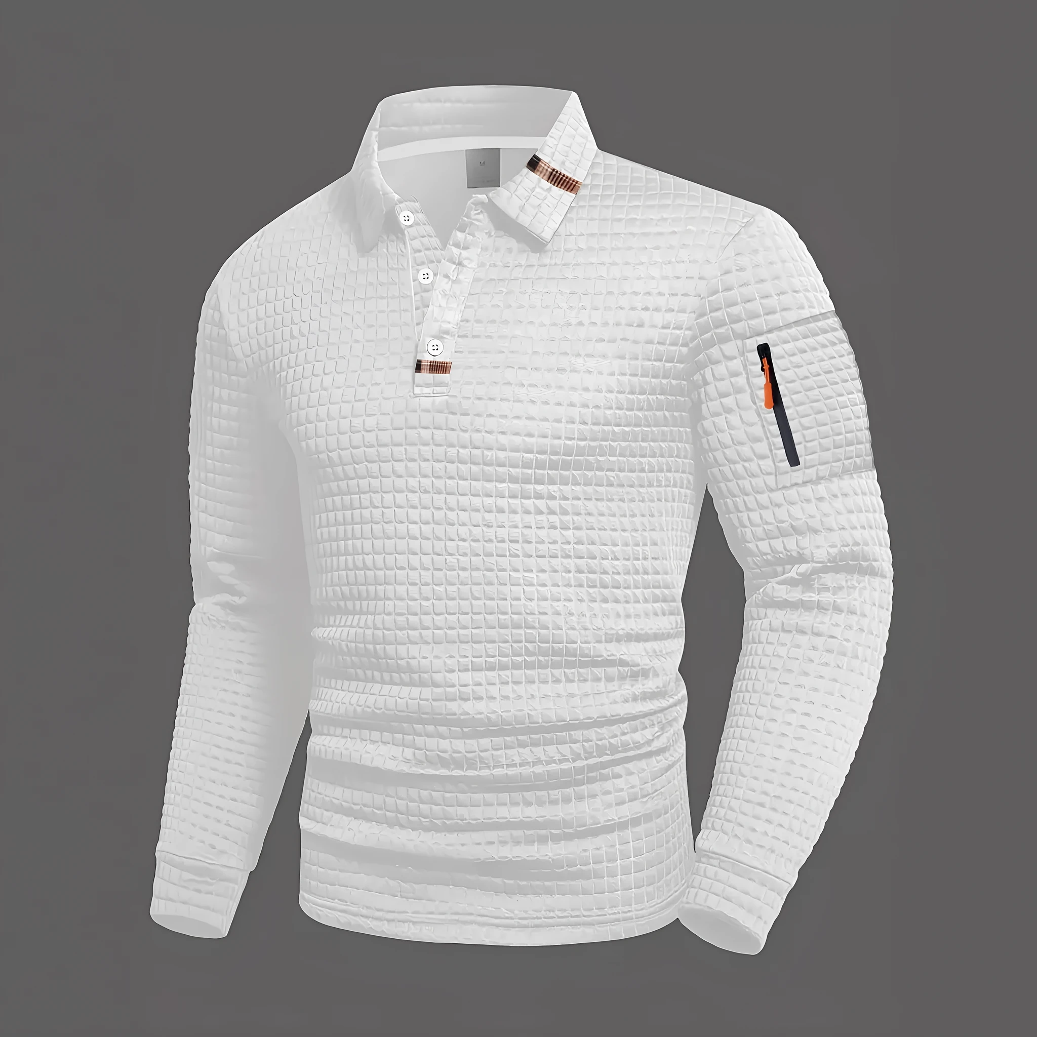 Mens patchwork checkerboard casual sports polo shirt long sleeve polyester blend