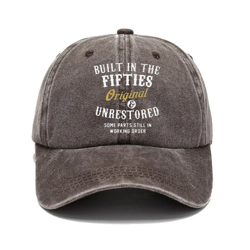 Washed cotton printed distressed vintage dad baseball cap in Fifties Black with adjustable back