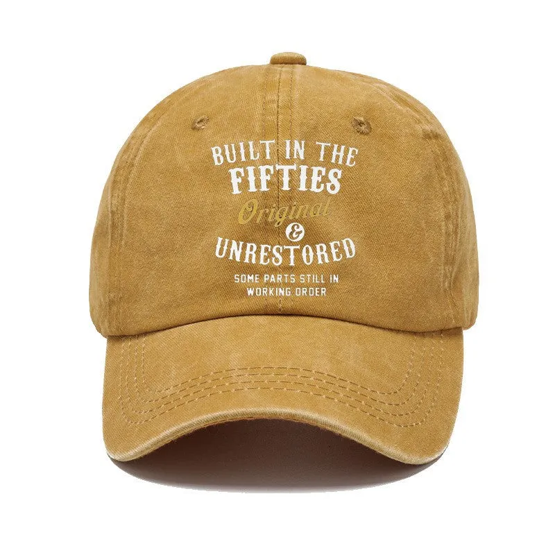 Washed cotton printed distressed vintage dad baseball cap in Fifties Black with adjustable back