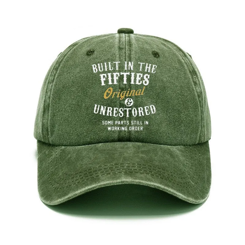 Washed cotton printed distressed vintage dad baseball cap in Fifties Black with adjustable back
