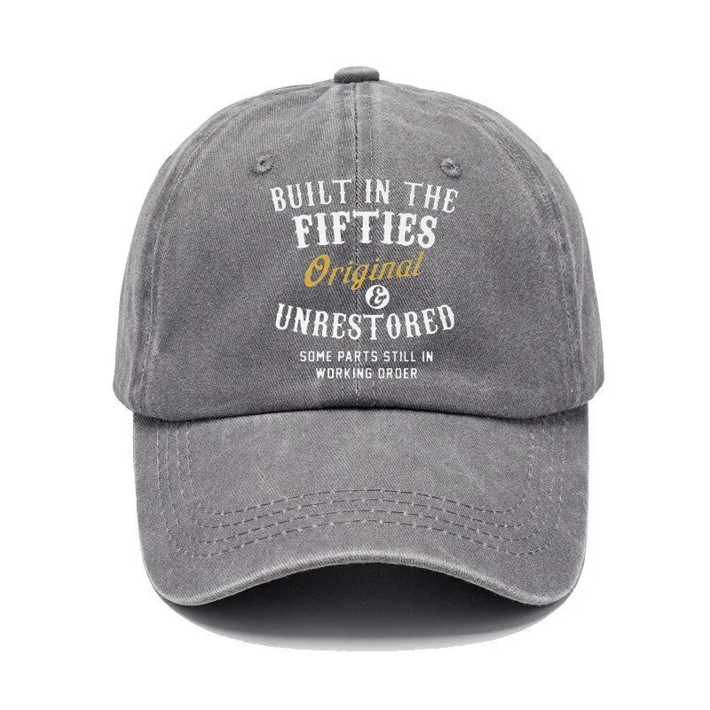 Washed cotton printed distressed vintage dad baseball cap in Fifties Black with adjustable back