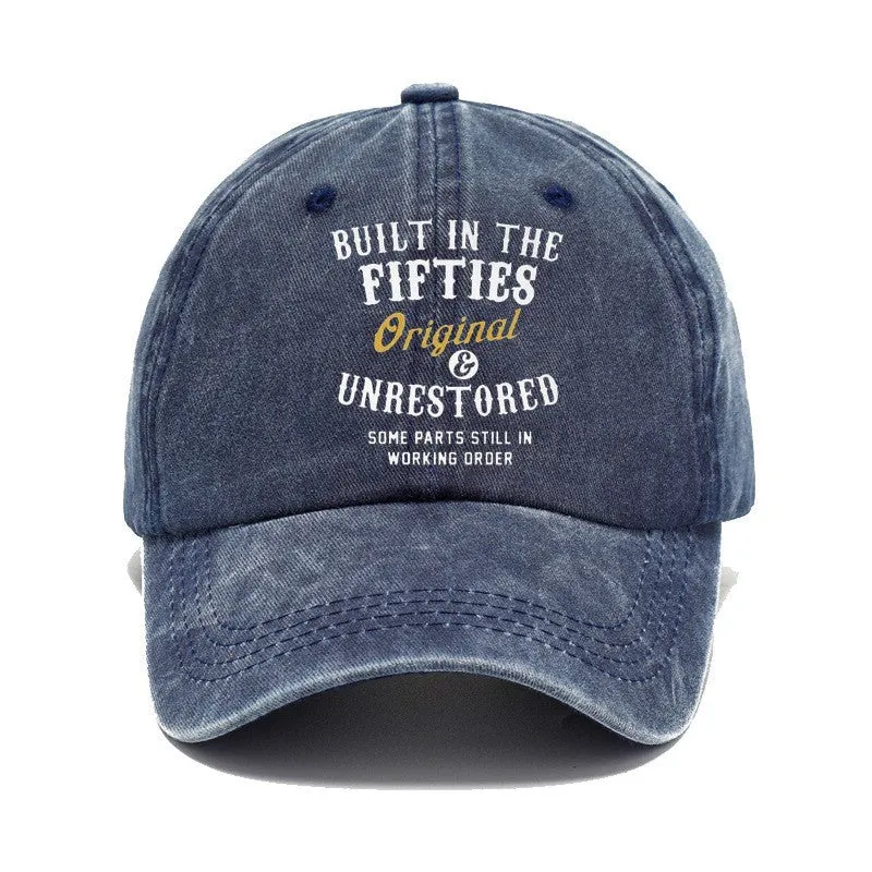 Washed cotton printed distressed vintage dad baseball cap in Fifties Black with adjustable back