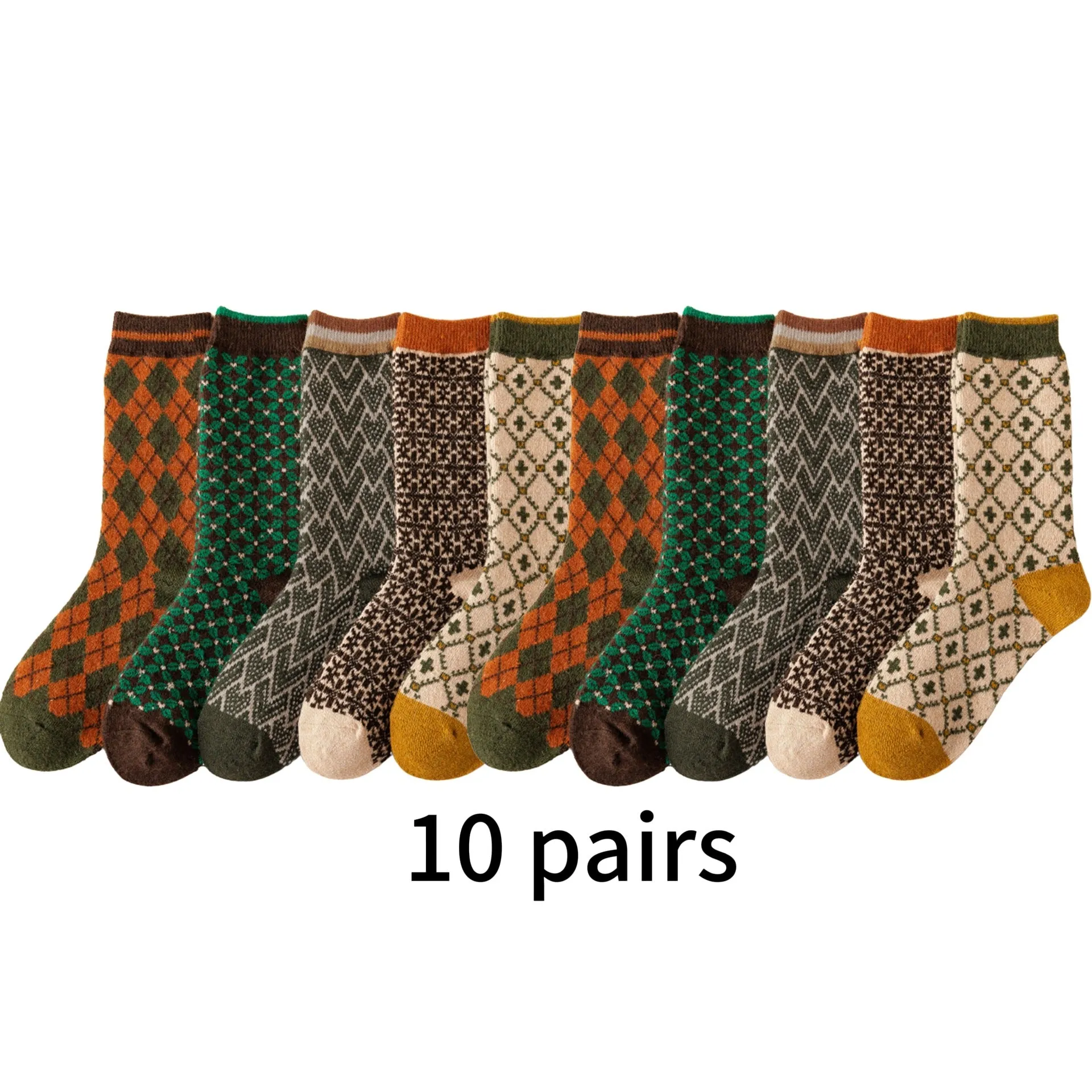 Women's mid-calf combed cotton double-knit retro ripple socks in mixed colours, jacquard pattern