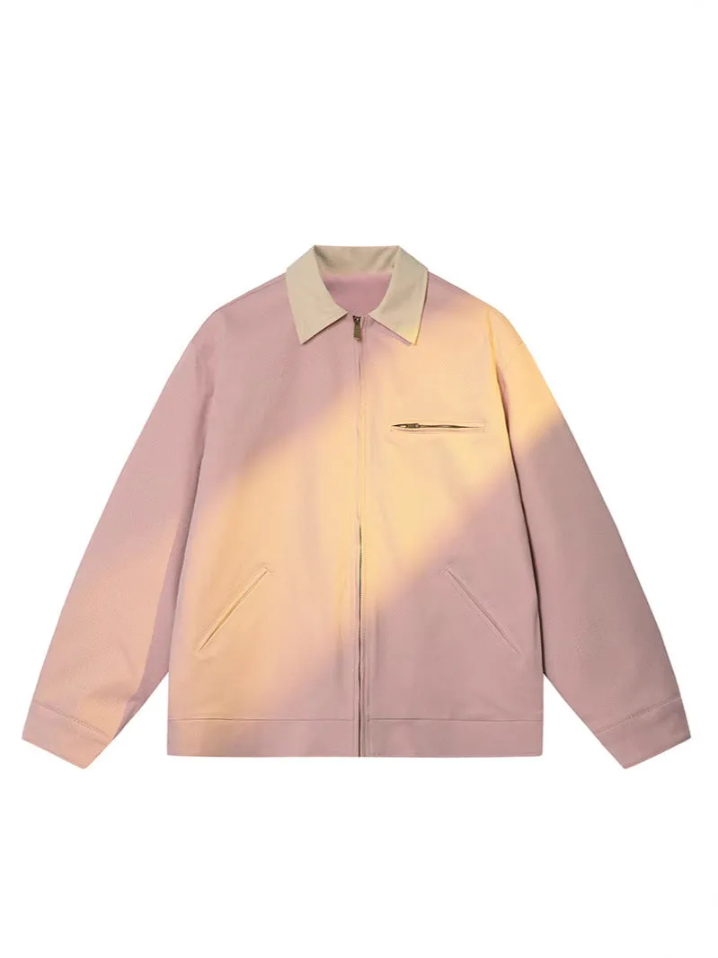 Men's polyester long-sleeve lapel jacket in khaki, loose fit, spring casual outerwear