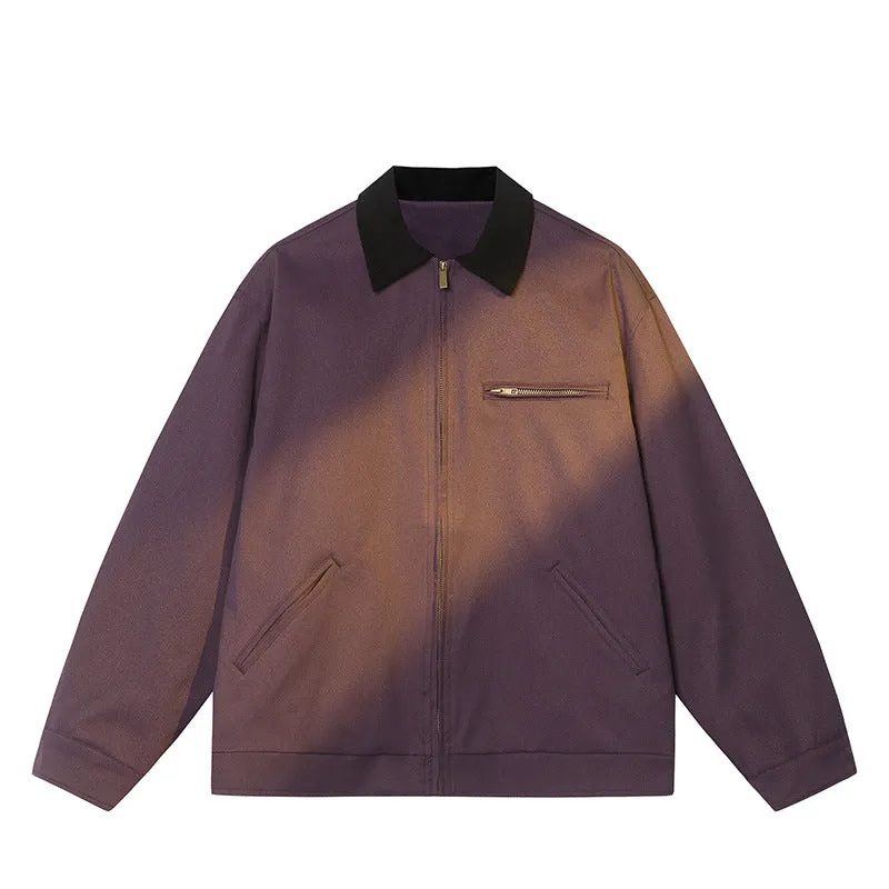 Men's polyester long-sleeve lapel jacket in khaki, loose fit, spring casual outerwear
