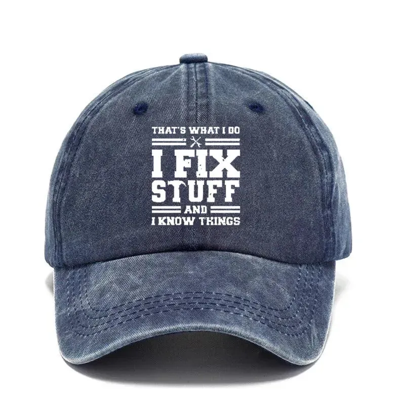 Washed print denim baseball cap with dome crown in retro style, available in multiple colours
