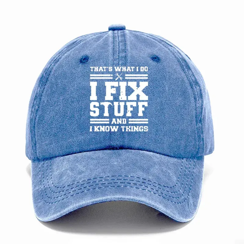 Washed print denim baseball cap with dome crown in retro style, available in multiple colours