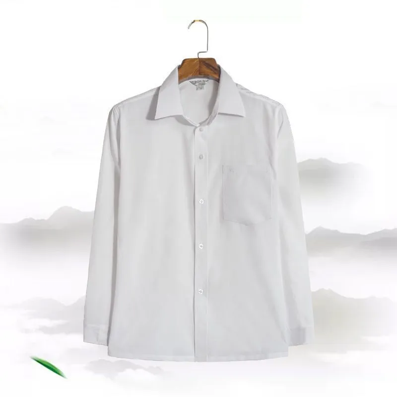 Men's loose casual long sleeve shirt in solid colour, polyester cardigan style, available in dark blue, dark gray, gray, light blue, light gray, white.