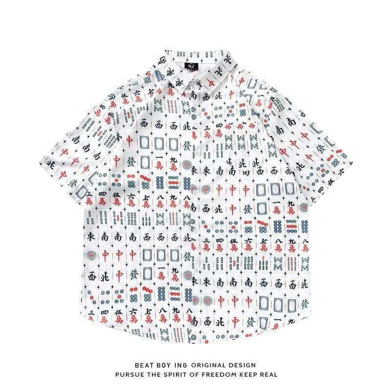 A loose-fitting men's short sleeve shirt with a colourful floral print, made from polyester.