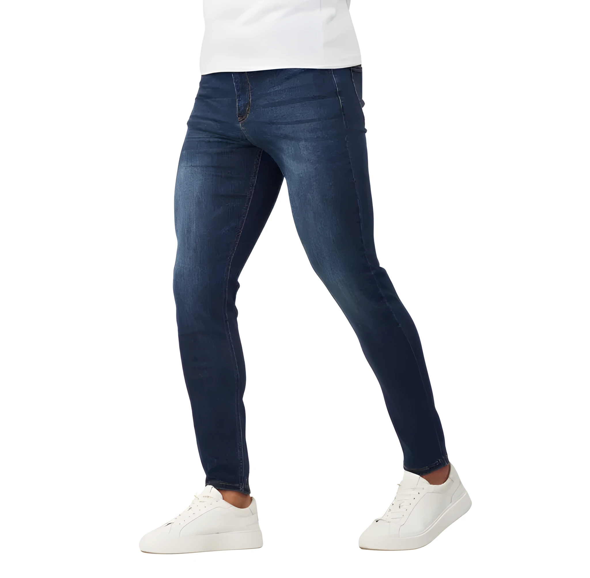 Slim-fit men's jeans in dark blue cotton with button and zip fly