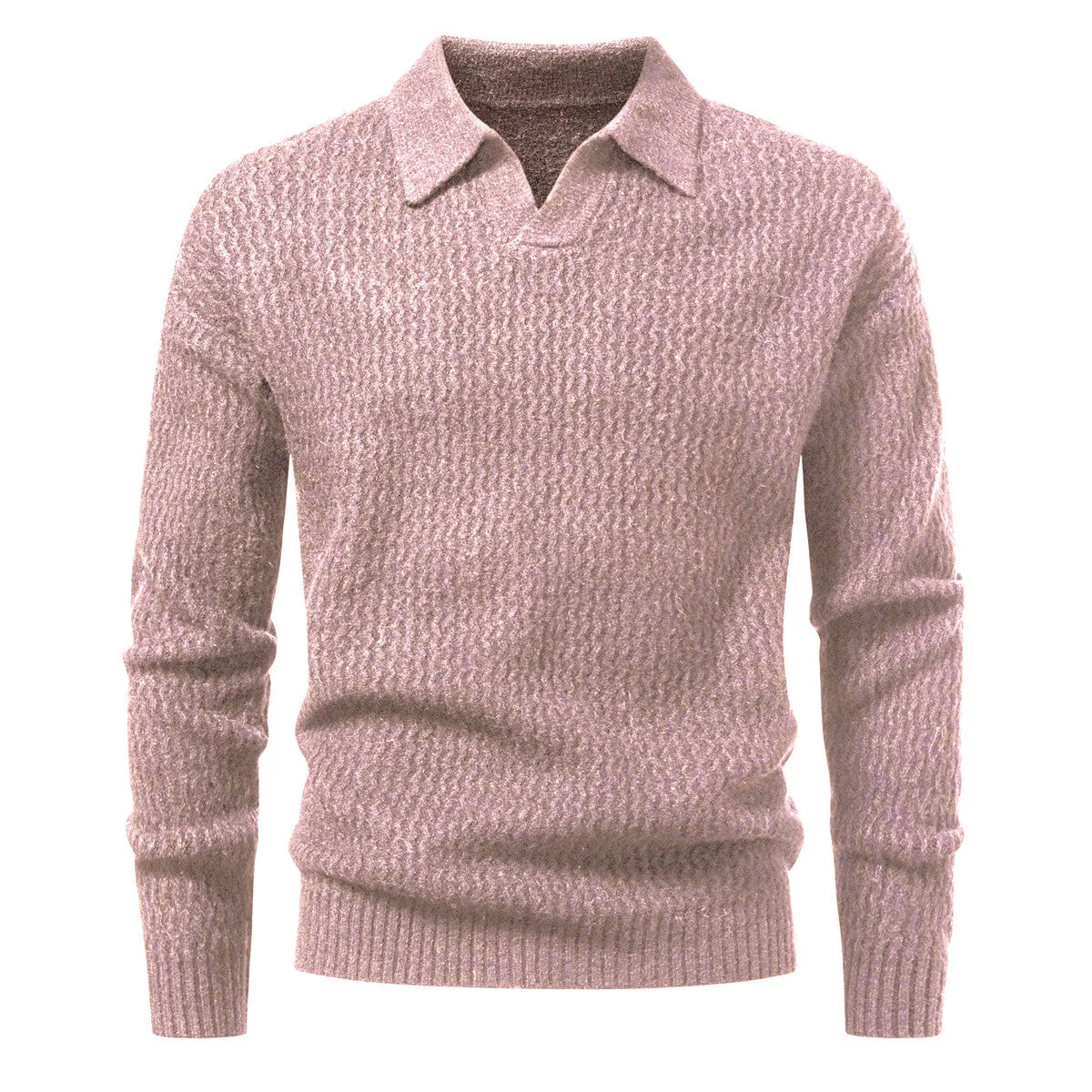 Men's solid colour cable knit turtleneck sweater, thickened polyester pullover, loose fit, available in black and light gray