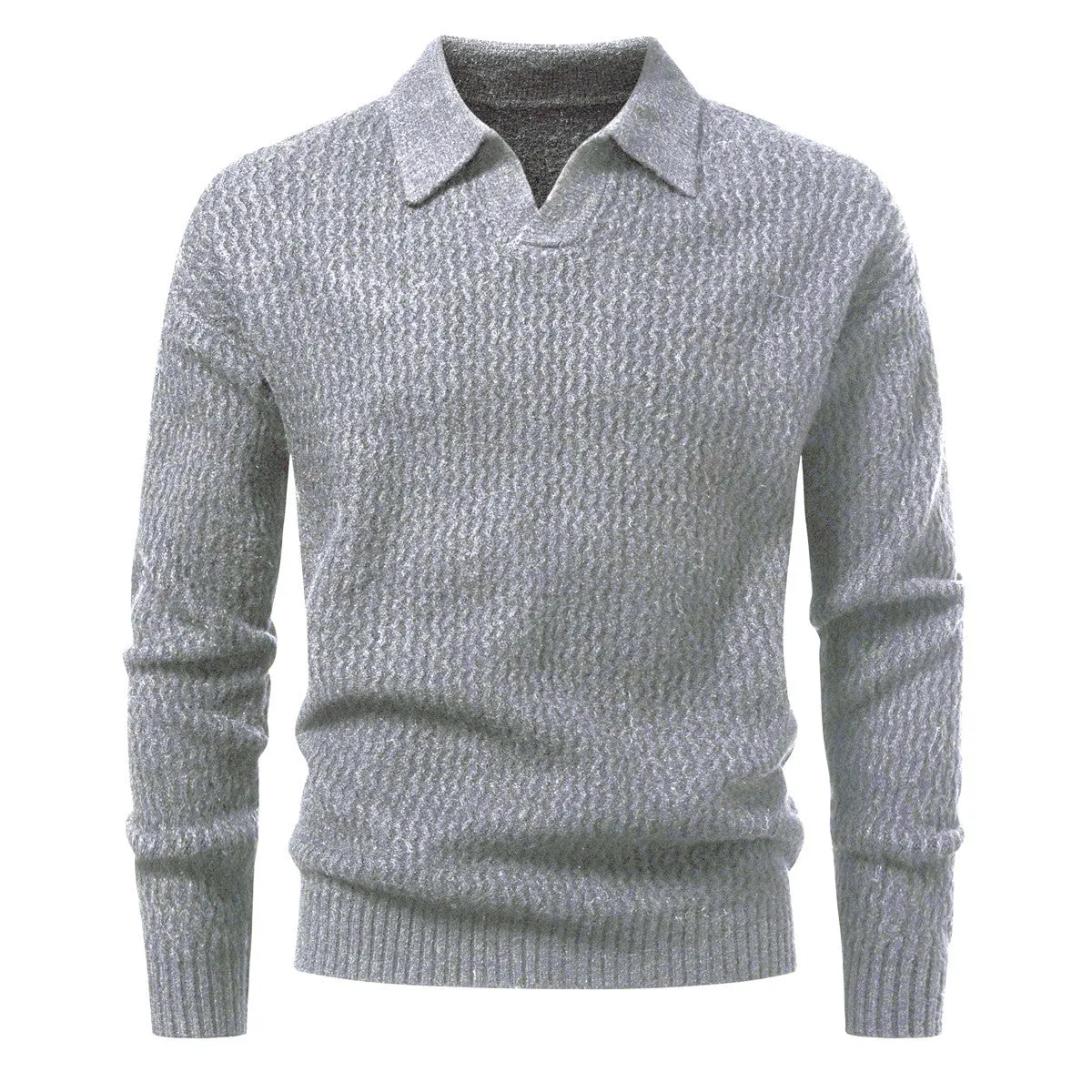 Men's solid colour cable knit turtleneck sweater, thickened polyester pullover, loose fit, available in black and light gray