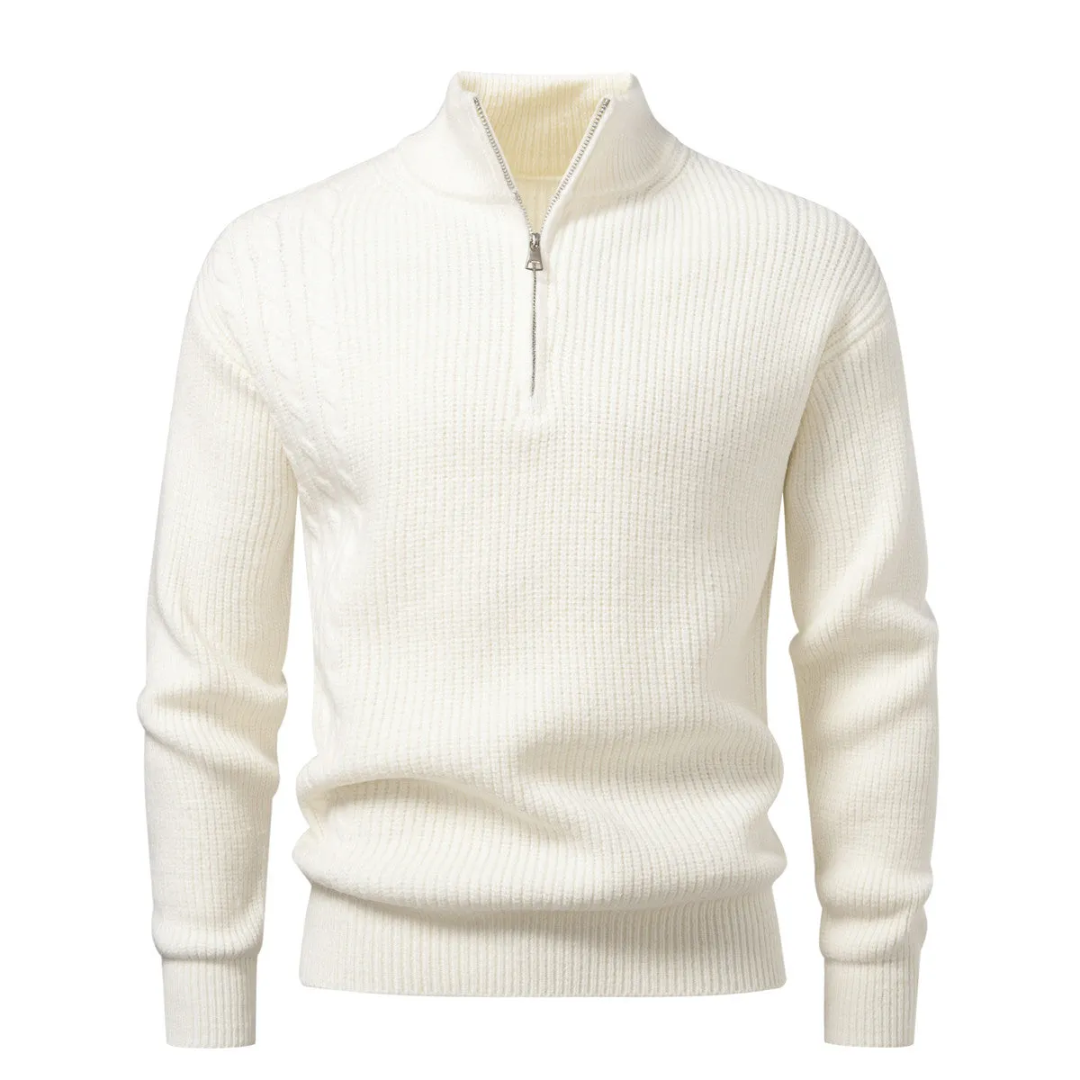 Men's half-zip pullover sweater in thickened polyester, loose fit, autumn winter casual wear