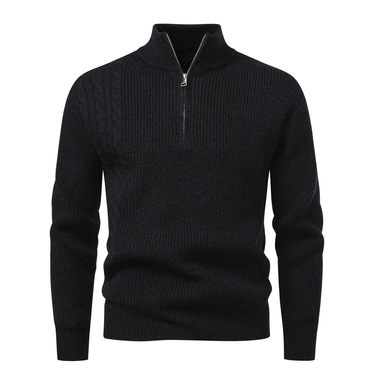 Men's half-zip pullover sweater in thickened polyester, loose fit, autumn winter casual wear