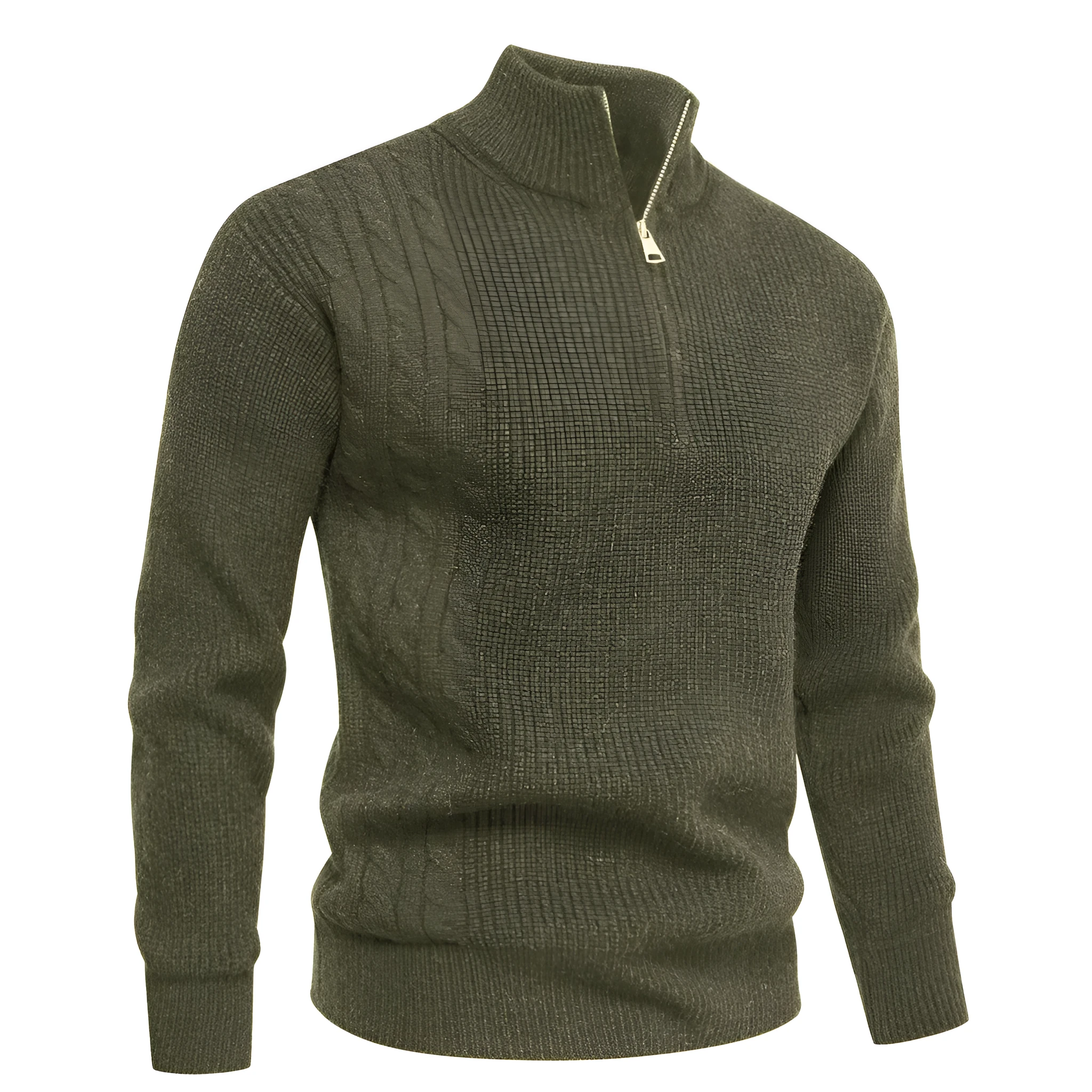 Men's half-zip pullover sweater in thickened polyester, loose fit, autumn winter casual wear