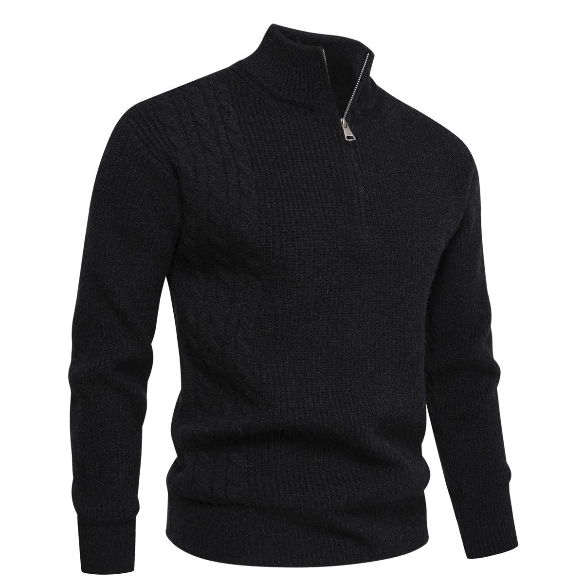 Men's half-zip pullover sweater in thickened polyester, loose fit, autumn winter casual wear