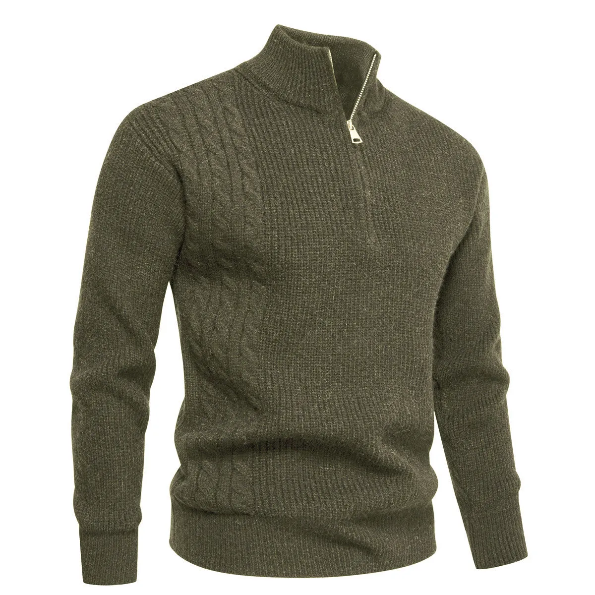 Men's half-zip pullover sweater in thickened polyester, loose fit, autumn winter casual wear