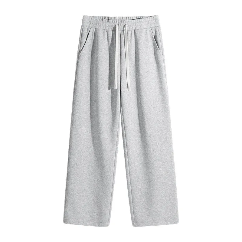 Men's casual high waist straight leg drawstring sweatpants in navy blue, 65% cotton, loose fit