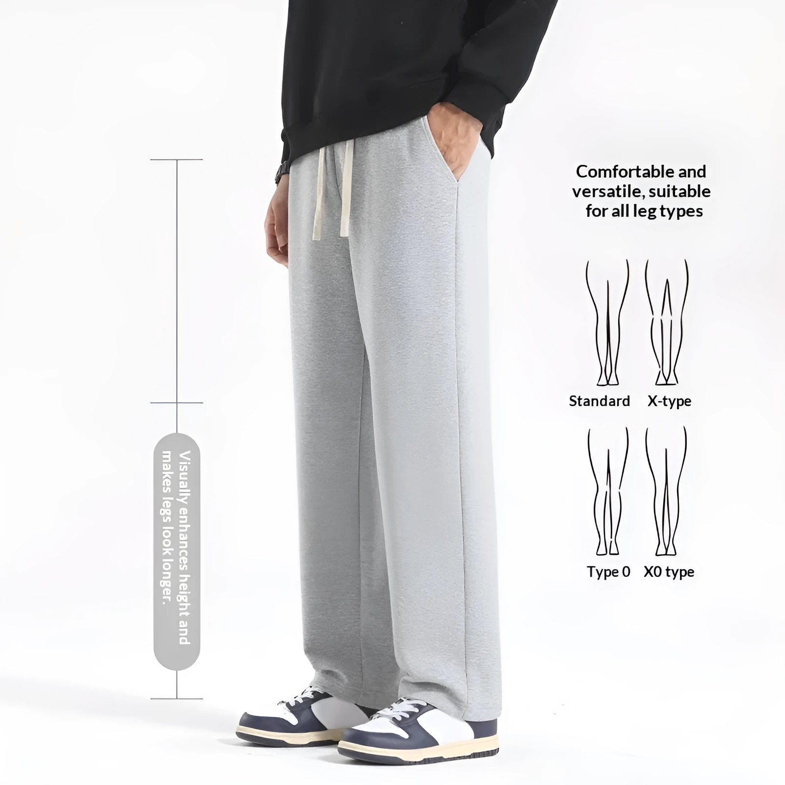 Men's casual high waist straight leg drawstring sweatpants in navy blue, 65% cotton, loose fit