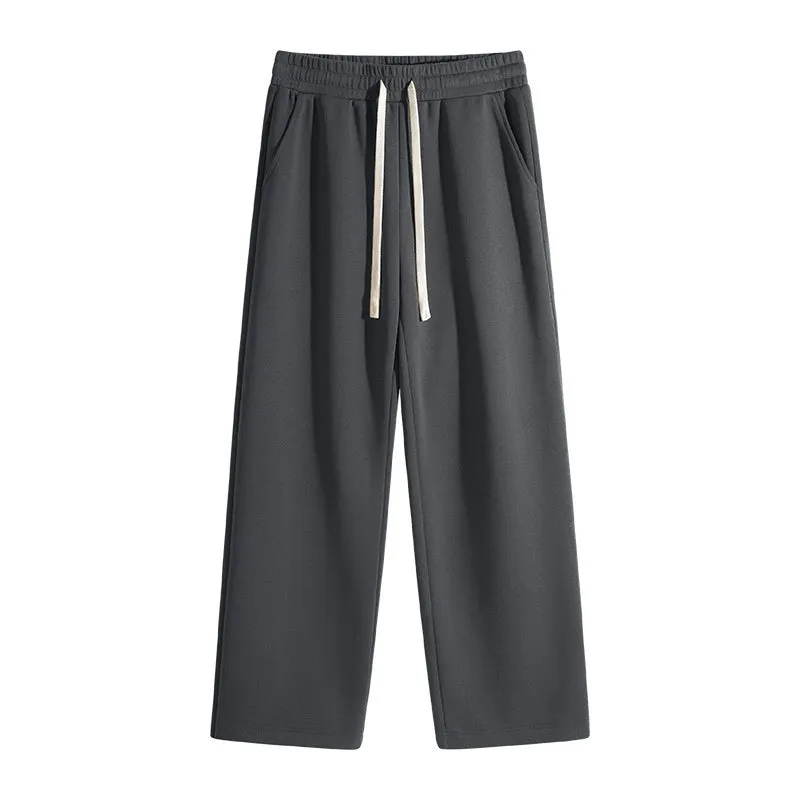 Men's casual high waist straight leg drawstring sweatpants in navy blue, 65% cotton, loose fit