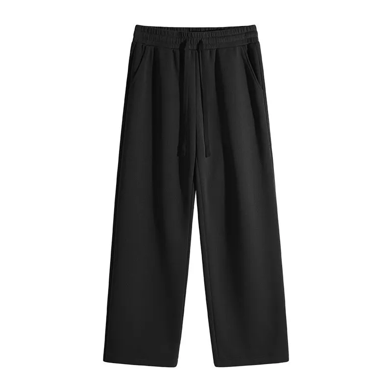 Men's casual high waist straight leg drawstring sweatpants in navy blue, 65% cotton, loose fit
