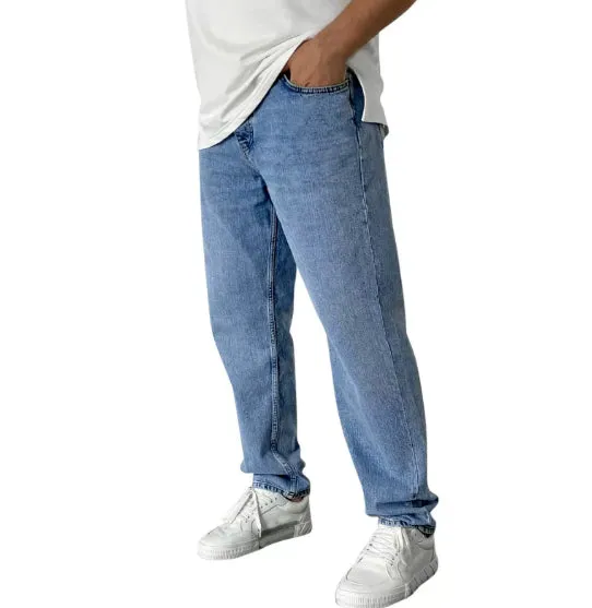 Men's cotton cowboy bootcut trousers in dark blue with stone wash finish, slightly flared leg