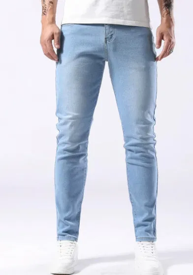 Men's light blue stretch slim-fit jeans cotton trousers side view