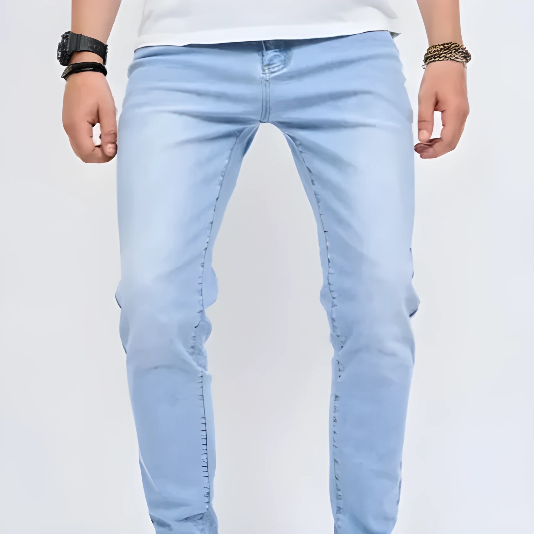 Men's light blue stretch slim-fit jeans cotton trousers side view