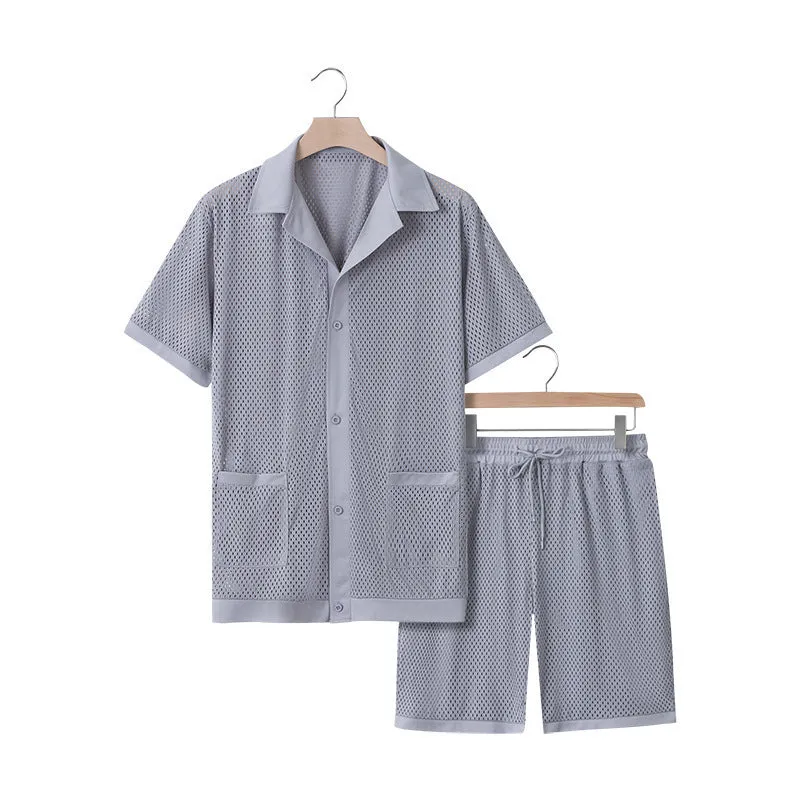 Women's see-through short sleeve cardigan and shorts beach set in polyester, available in multiple colours
