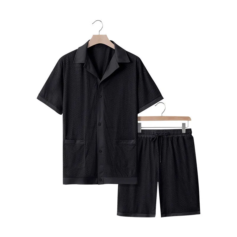 Women's see-through short sleeve cardigan and shorts beach set in polyester, available in multiple colours