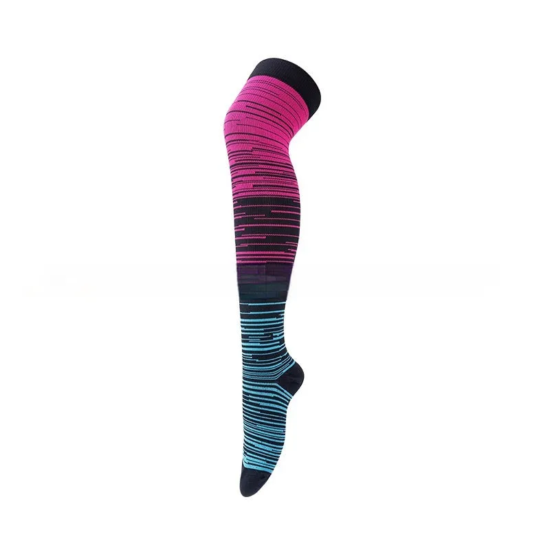 Outdoor sports running cycling long compression socks knee high quick dry polyester in multiple colours