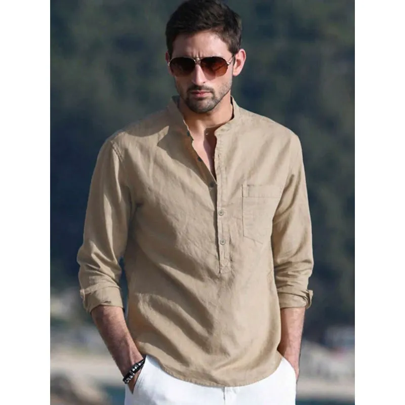 Men's slim fit fleece lined long sleeve top in Army Green, made from hemp blend with four-way stretch