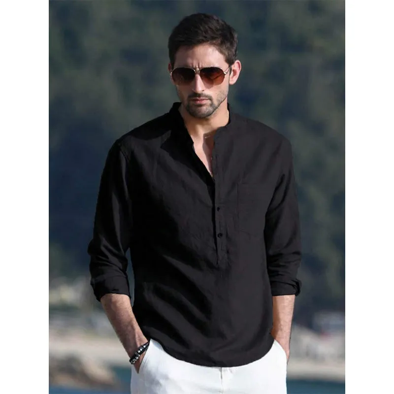 Men's slim fit fleece lined long sleeve top in Army Green, made from hemp blend with four-way stretch