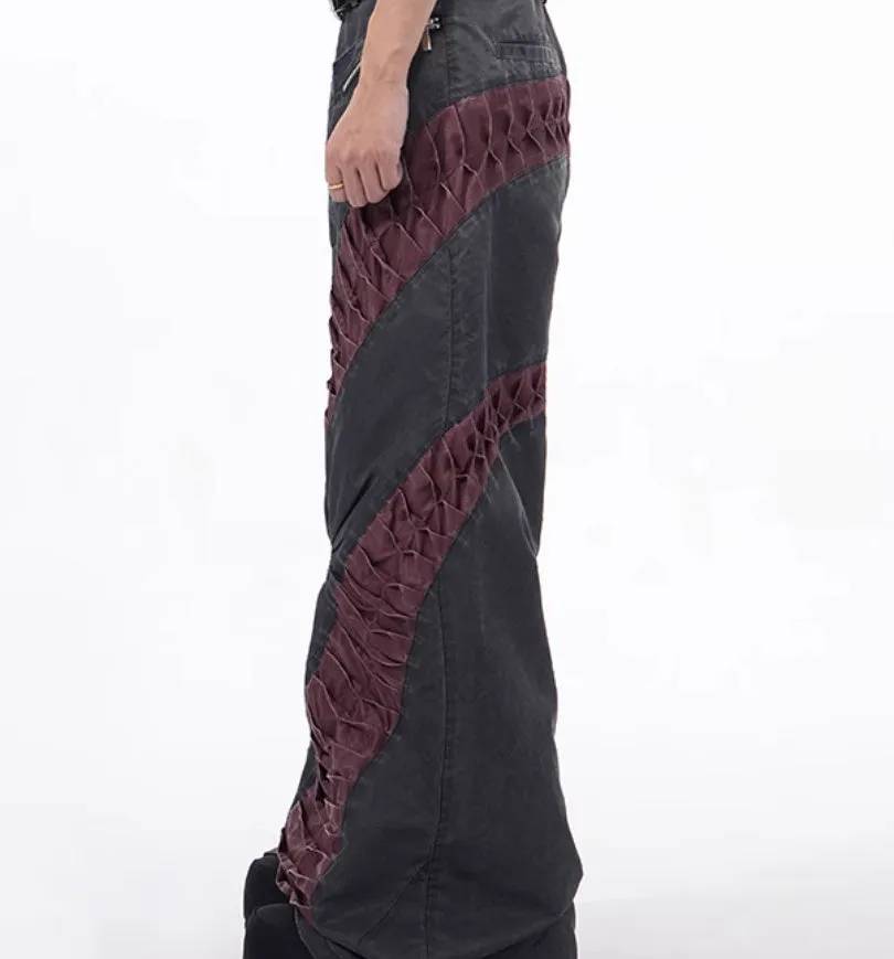 Retro three-dimensional keel casual trousers in grey rayon viscose fabric with straight hem