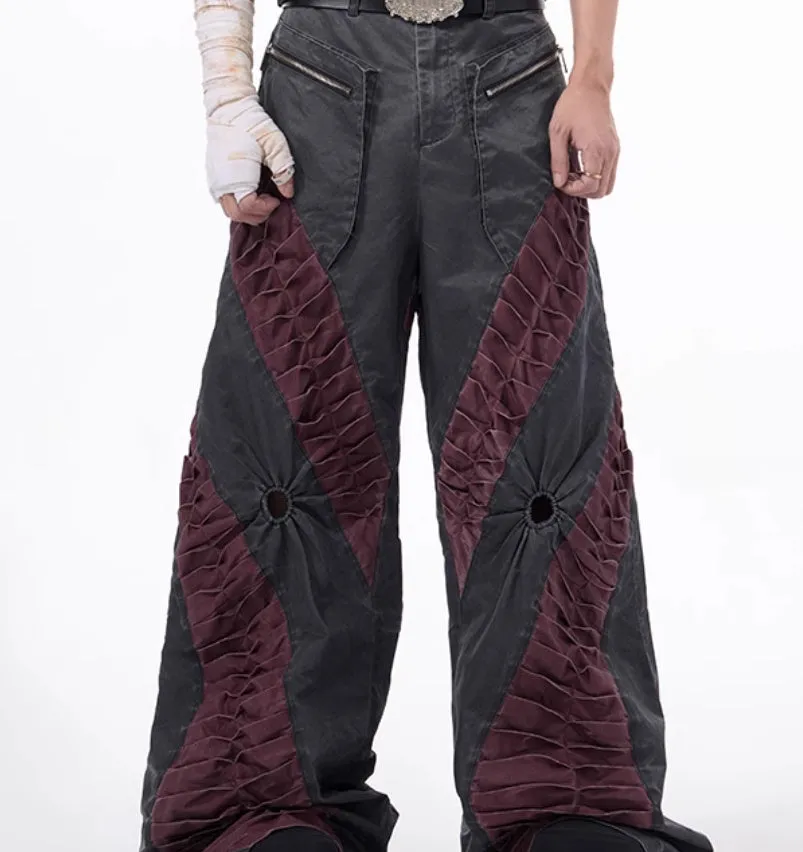 Retro three-dimensional keel casual trousers in grey rayon viscose fabric with straight hem