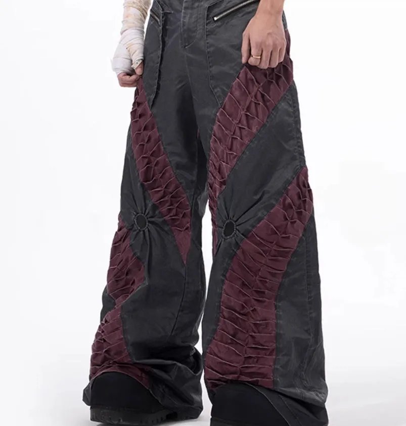 Retro three-dimensional keel casual trousers in grey rayon viscose fabric with straight hem