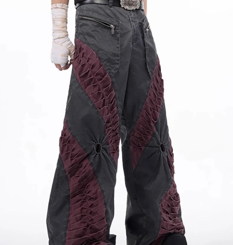 Retro three-dimensional keel casual trousers in grey rayon viscose fabric with straight hem