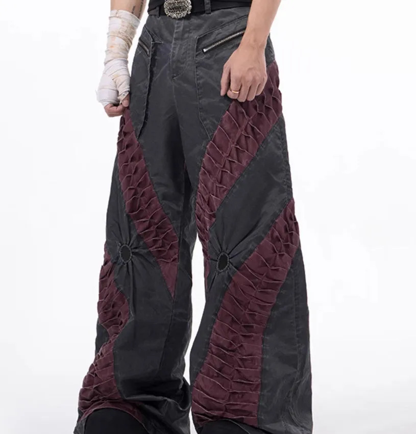 Retro three-dimensional keel casual trousers in grey rayon viscose fabric with straight hem
